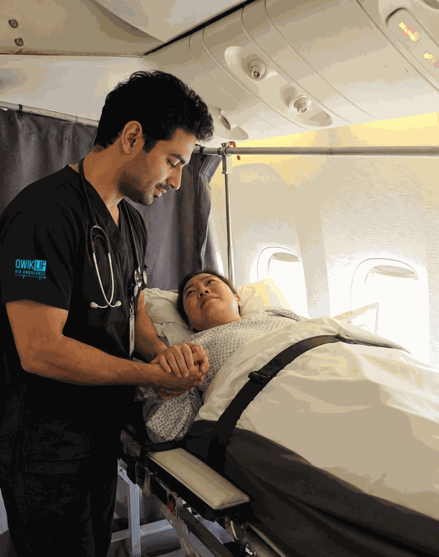 Commercial airline cabin stretcher setup
