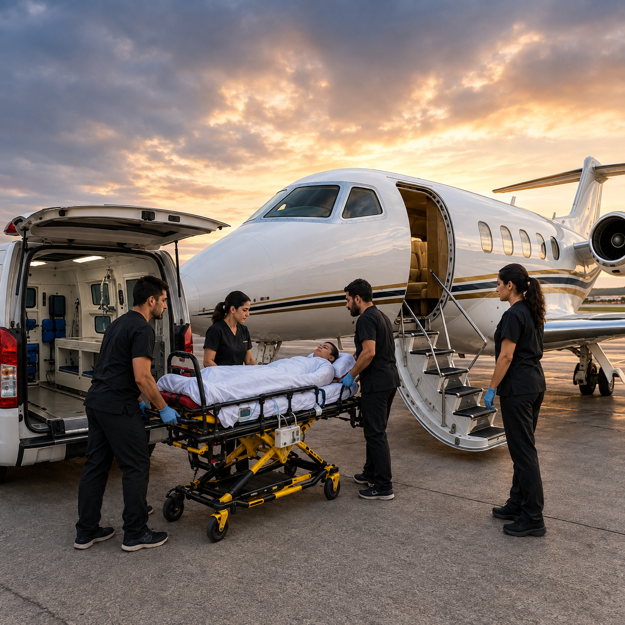 Air ambulance jet on tarmac